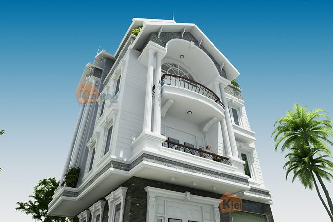 Thiết kế biệt thự lô góc cao 4 tầng tại Nam Đinh - Phối cảnh 2